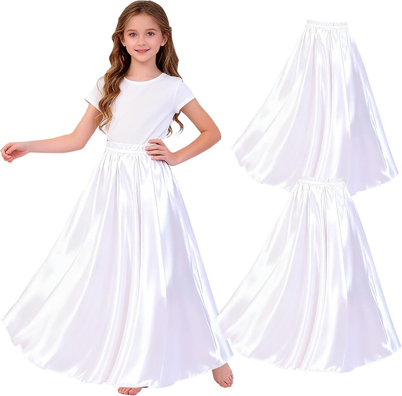 Kyshudwc 2 Pcs Long Satin Skirt for Girls Full Dancing Circle Skirt for Kids 8-12 Years - Image 1